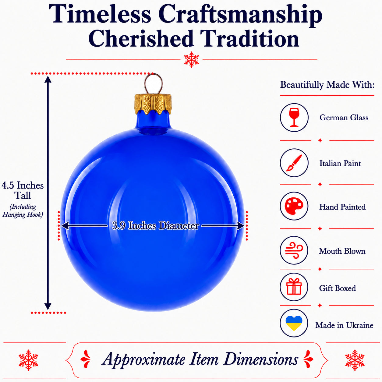 Set of 4 Translucent Glossy Blue Glass Ball Christmas Ornaments 4 Inches