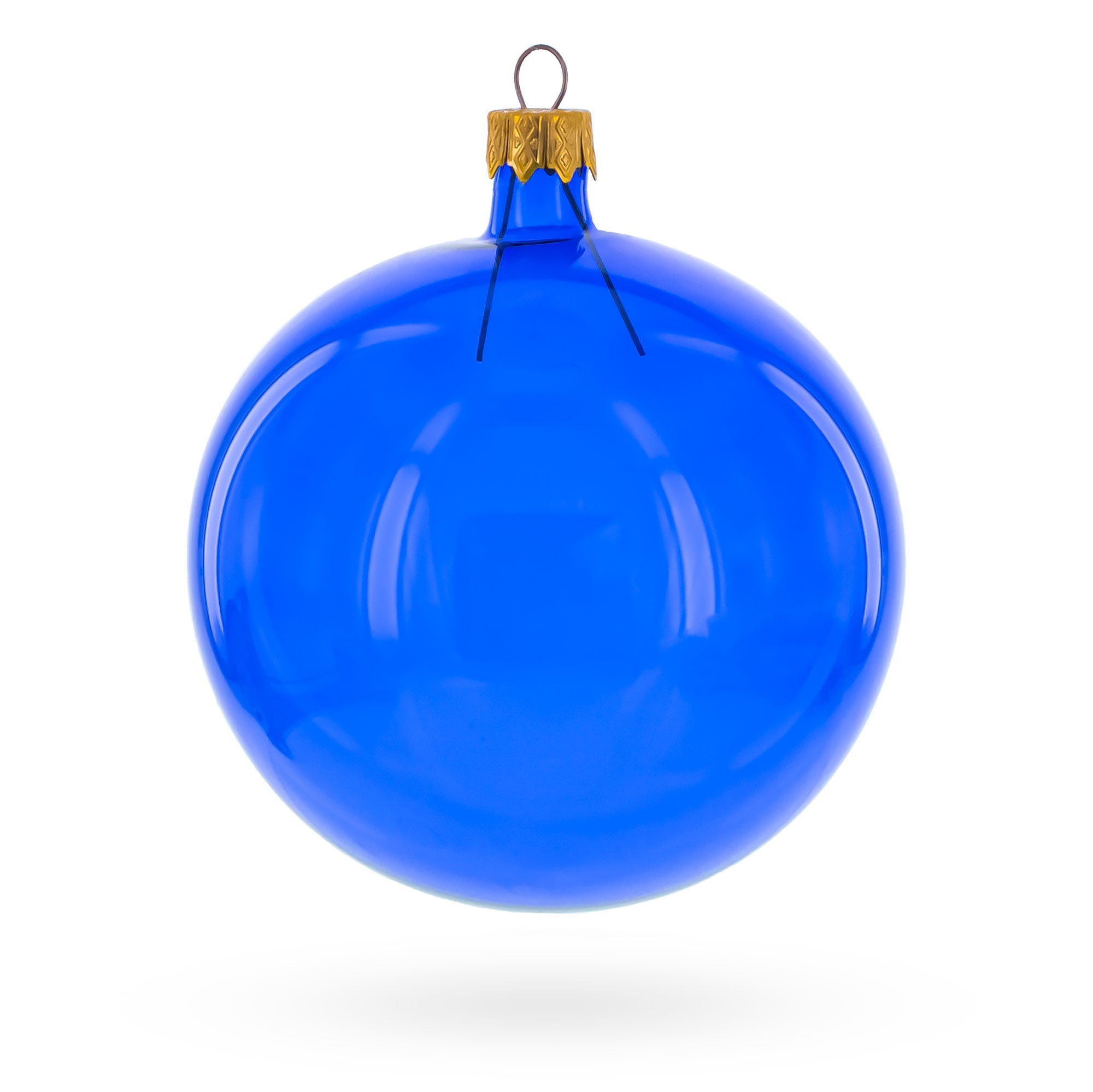 Set of 4 Translucent Glossy Blue Glass Ball Christmas Ornaments 4 Inches