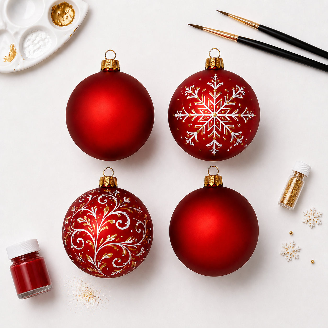 Set of 4 Translucent Red Glass Ball Christmas Ornaments 4 Inches