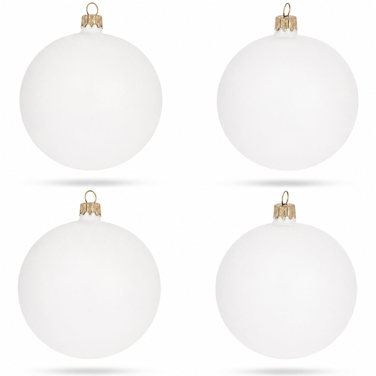 Set of 4 Matte White Glass Ball Christmas Ornaments 4 Inches