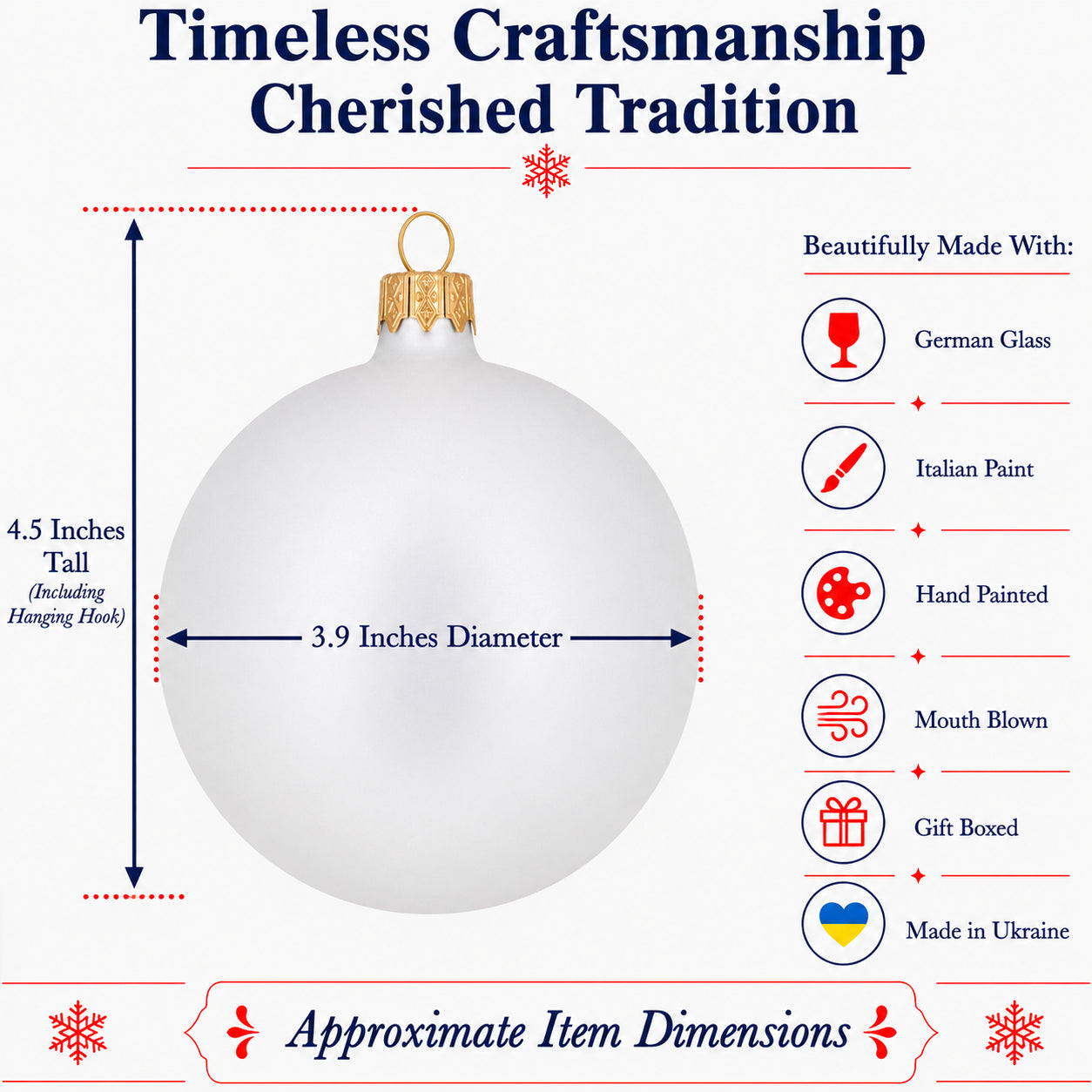 Set of 4 Matte White Glass Ball Christmas Ornaments 4 Inches