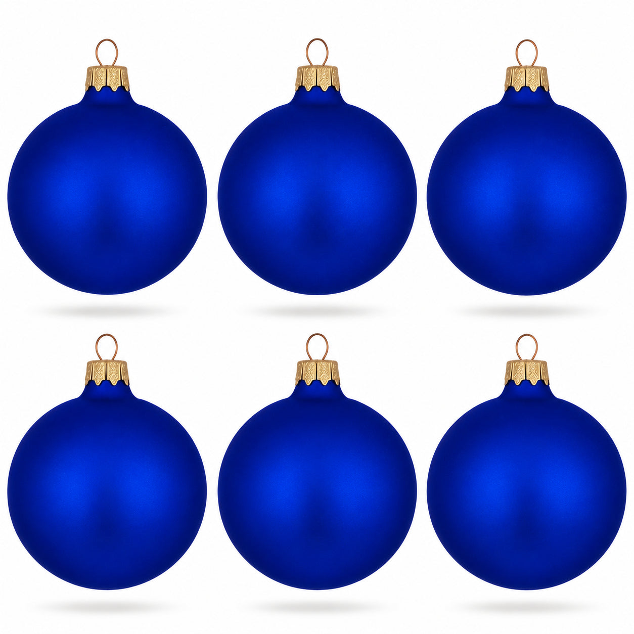 Set of 6 Blue Matte Glass Ball Christmas Ornaments 3.25 Inches