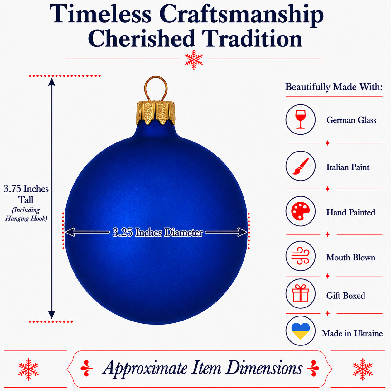 Set of 6 Blue Matte Glass Ball Christmas Ornaments 3.25 Inches