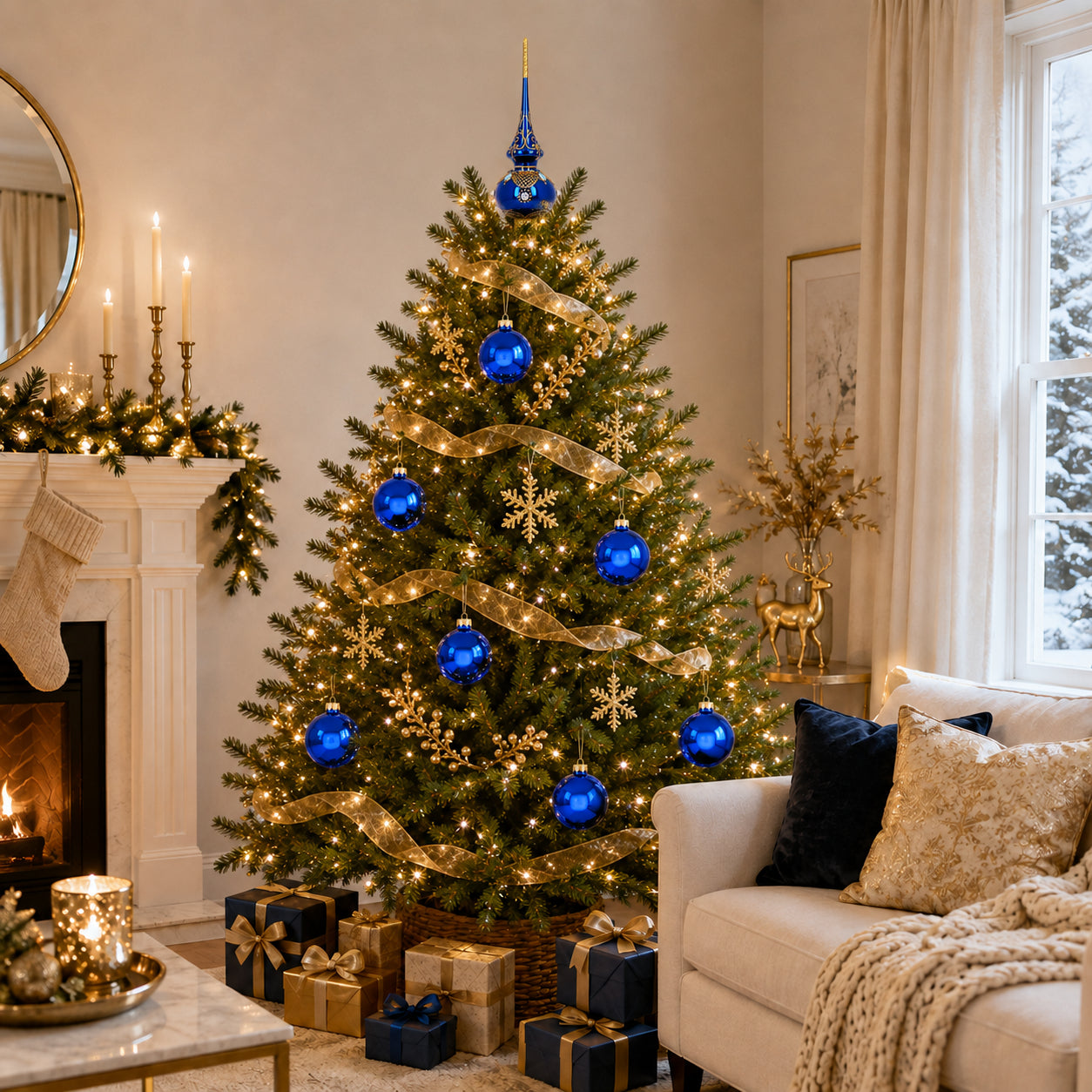 Set of 6 Glossy Blue Glass Ball Christmas Ornaments 3.25 Inches