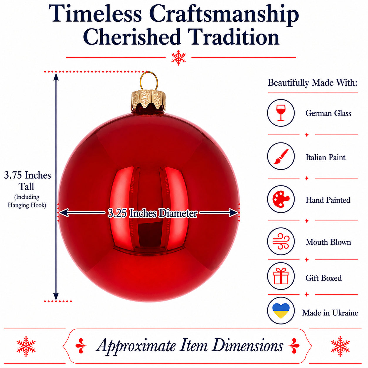 Set of 6 Red Glossy Glass Ball Christmas Ornaments 3.25 Inches