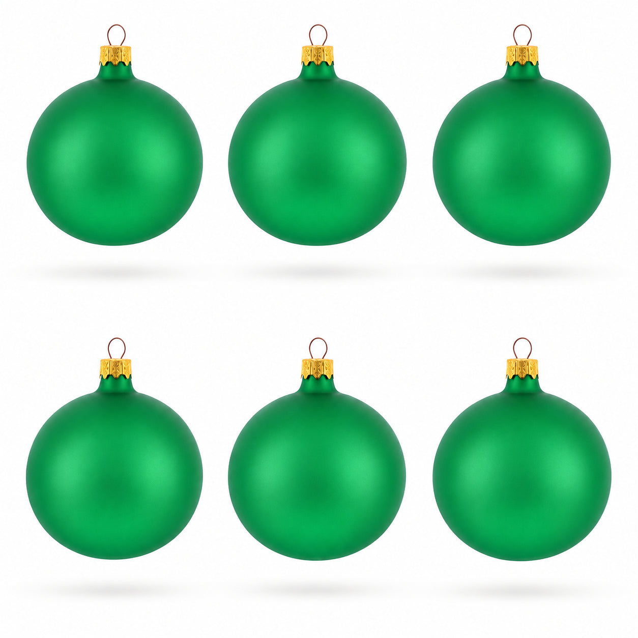 Set of 6 Matte Green Glass Ball Christmas Ornaments 3.25 Inches