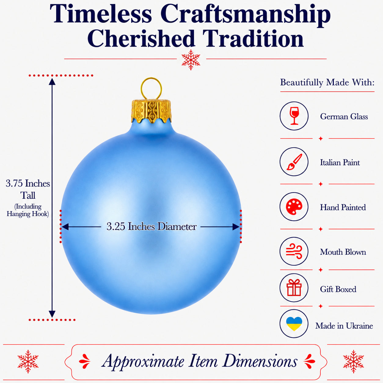 Set of 6 Matte Light Blue Glass Ball Christmas Ornaments 3.25 Inches