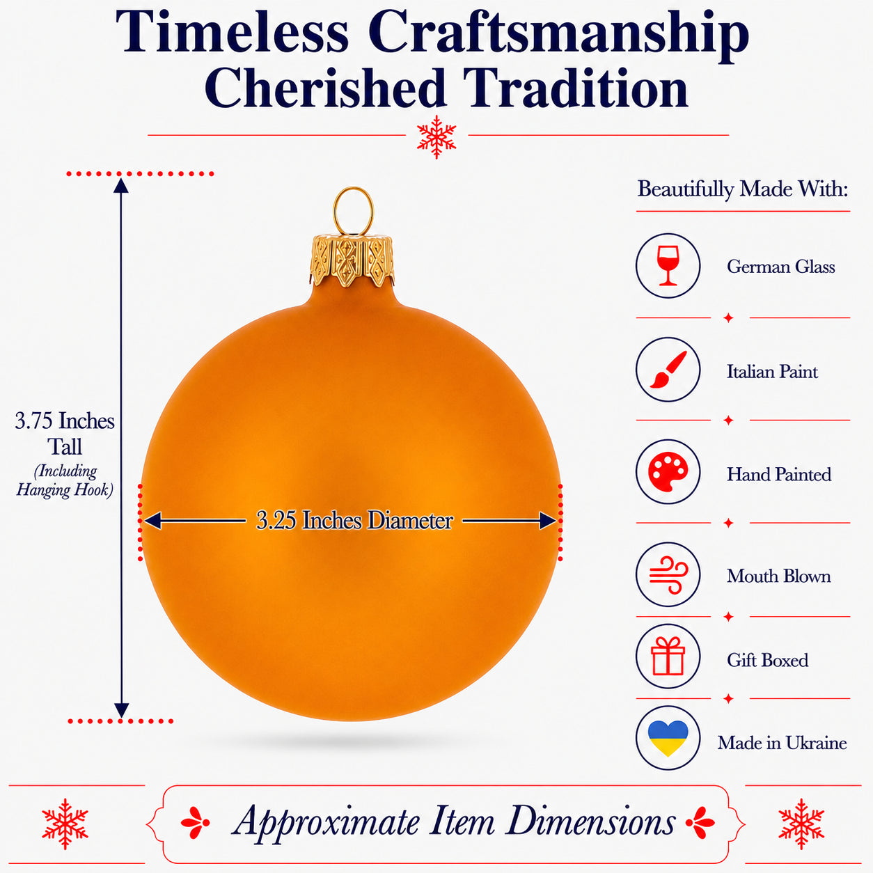 Set of 6 Matte Gold Glass Ball Christmas Ornaments 3.25 Inches