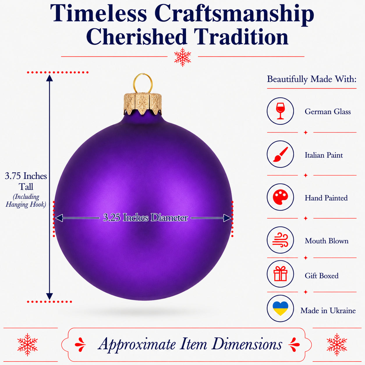 Set of 6 Purple Matte Glass Ball Christmas Ornaments 3.25 Inches