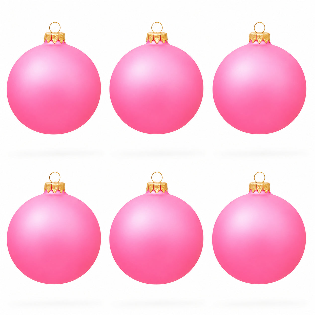 Set of 6 Solid Pink Glass Ball Christmas Ornaments 3.25 Inches