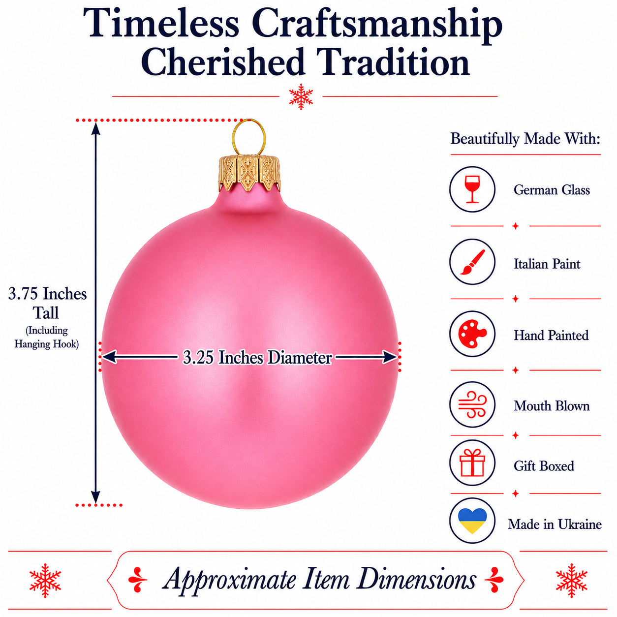 Set of 6 Solid Pink Glass Ball Christmas Ornaments 3.25 Inches