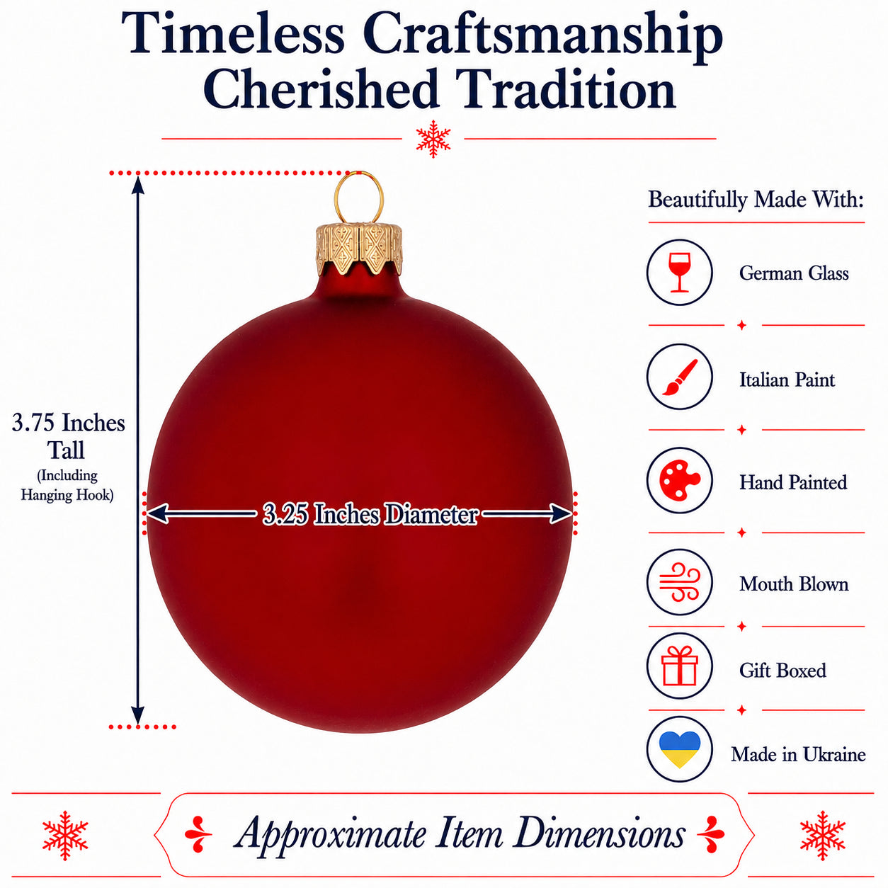 Set of 6 Matte Red Glass Ball Christmas Ornaments 3.25 Inches