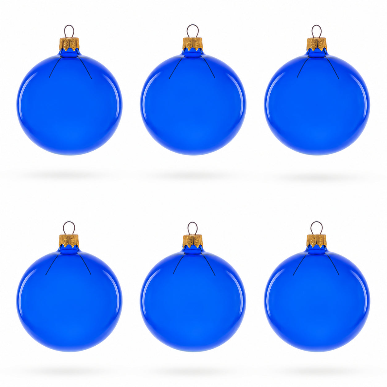 Set of 6 Translucent Glossy Blue Glass Ball Christmas Ornaments 3.25 Inches