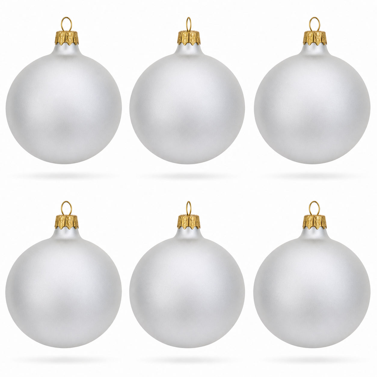 Set of 6 Matte White Glass Ball Christmas Ornaments 3.25 Inches