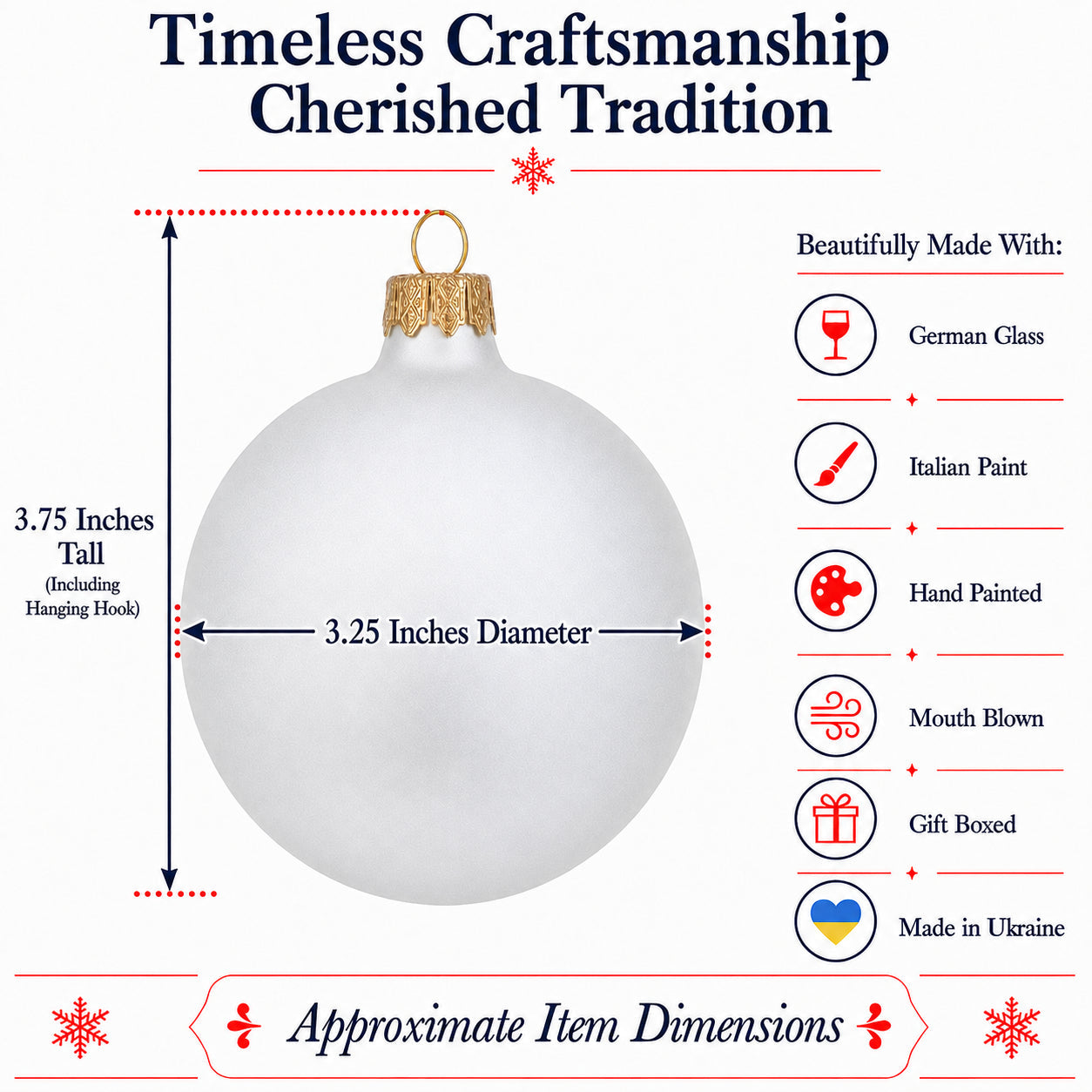 Set of 6 Matte White Glass Ball Christmas Ornaments 3.25 Inches