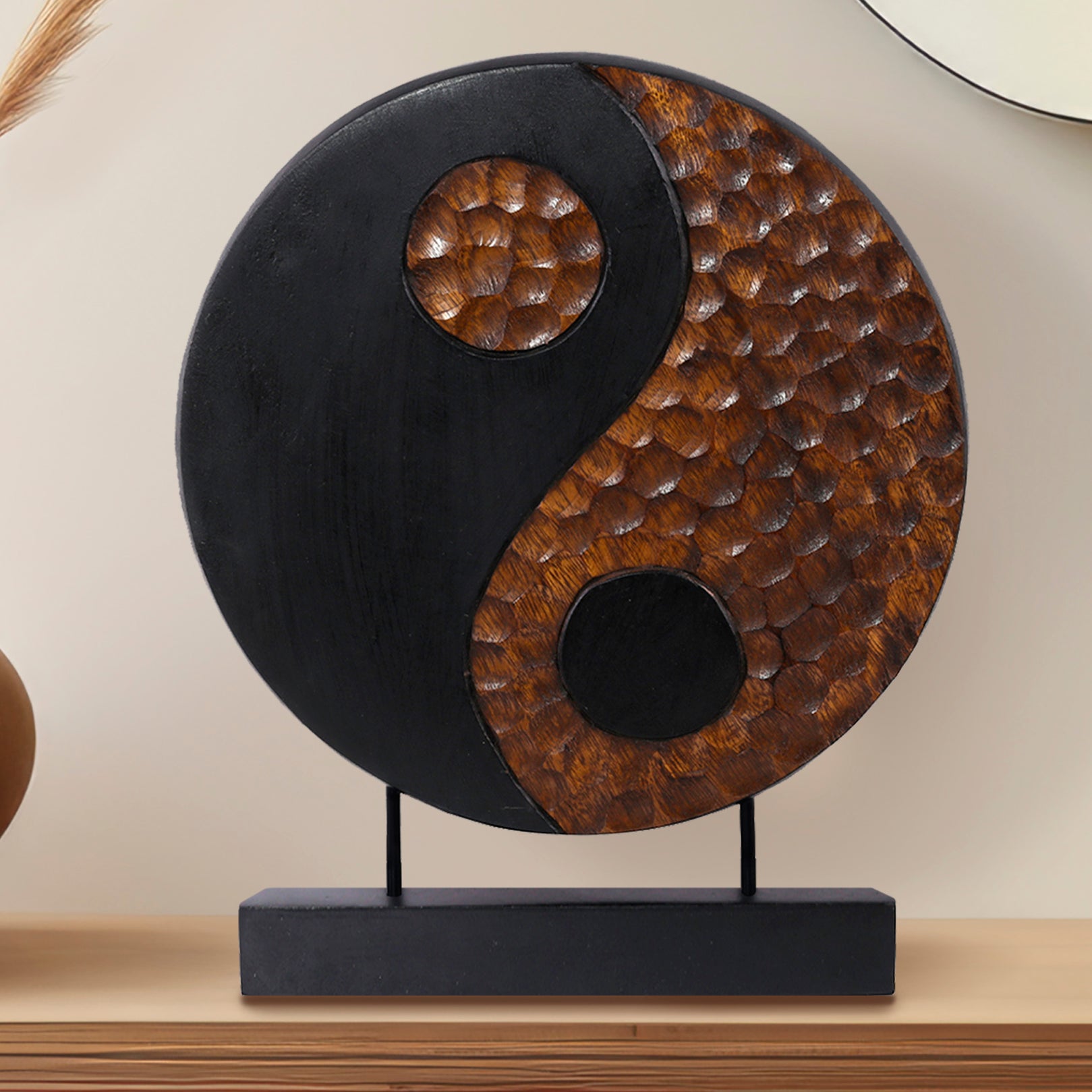 Tranquil Spirit – Hand-Carved Yin Yang Wooden Sculpture, Elegant Home and Farm House Décor