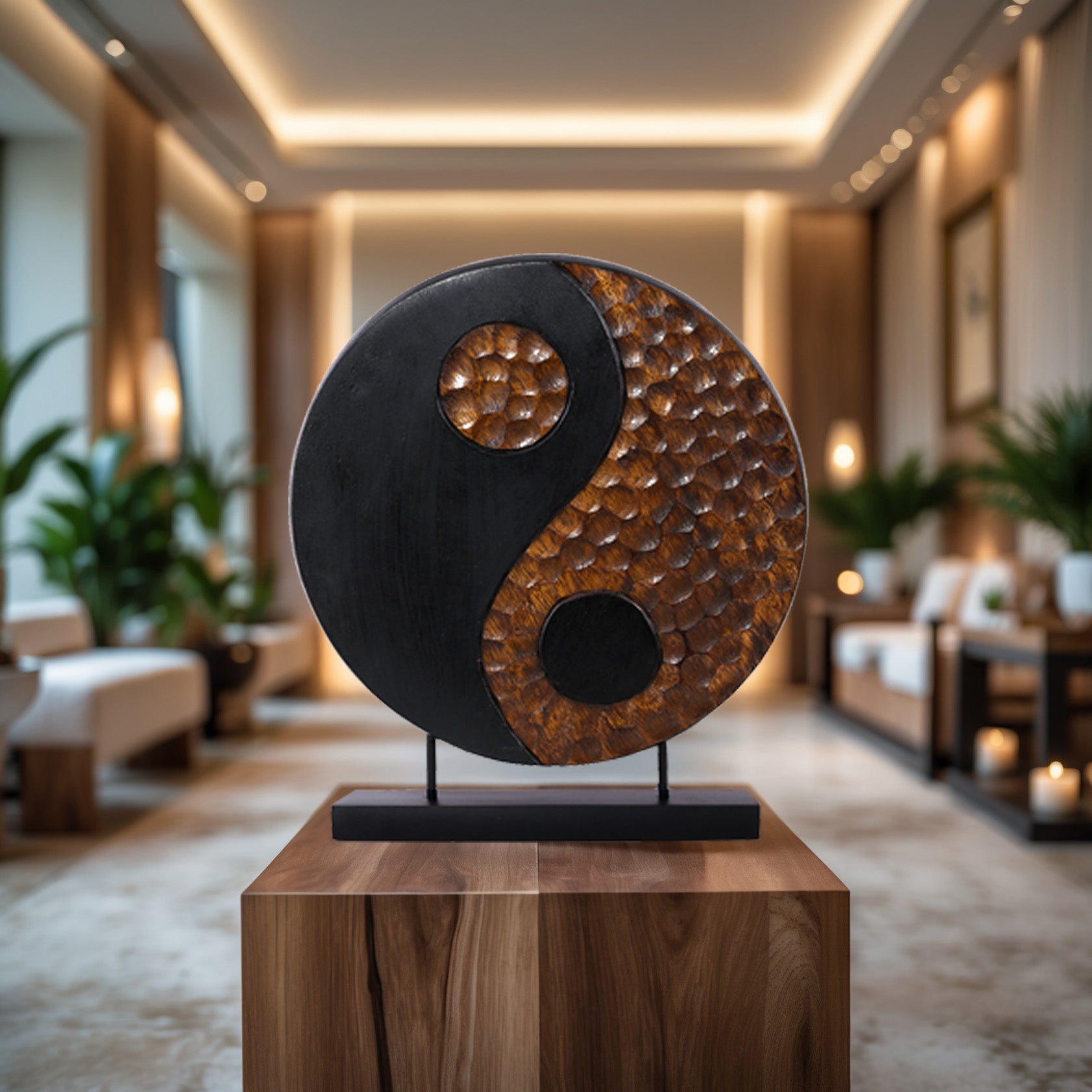Tranquil Spirit – Hand-Carved Yin Yang Wooden Sculpture, Elegant Home and Farm House Décor