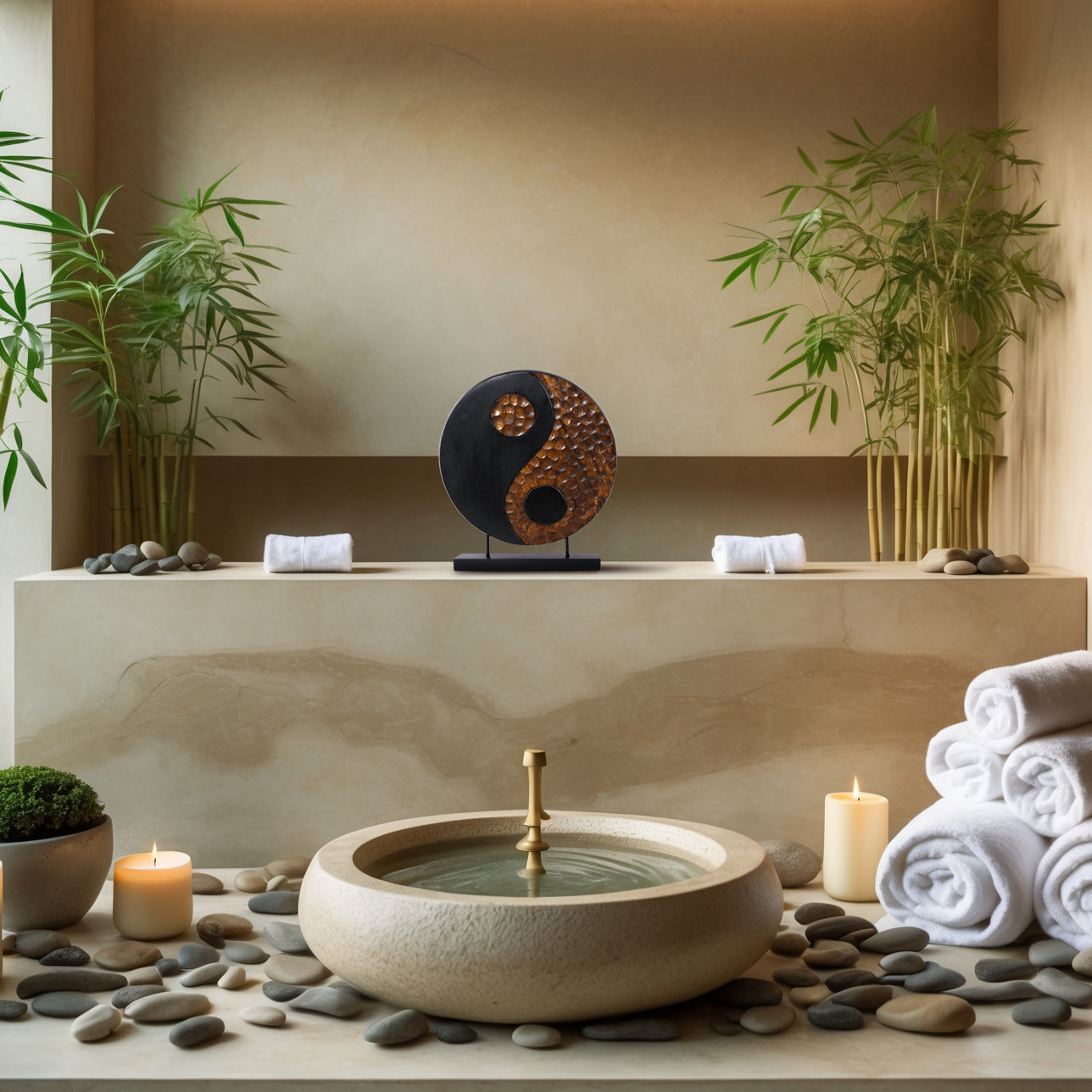 Tranquil Spirit – Hand-Carved Yin Yang Wooden Sculpture, Elegant Home and Farm House Décor