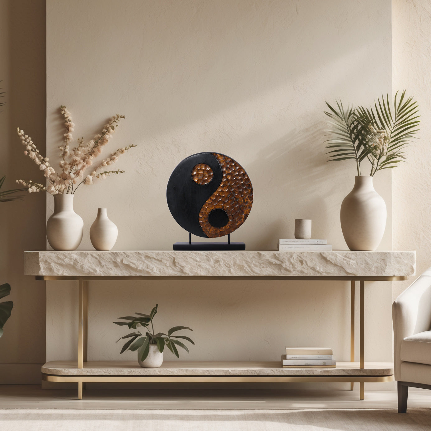 Tranquil Spirit – Hand-Carved Yin Yang Wooden Sculpture, Elegant Home and Farm House Décor