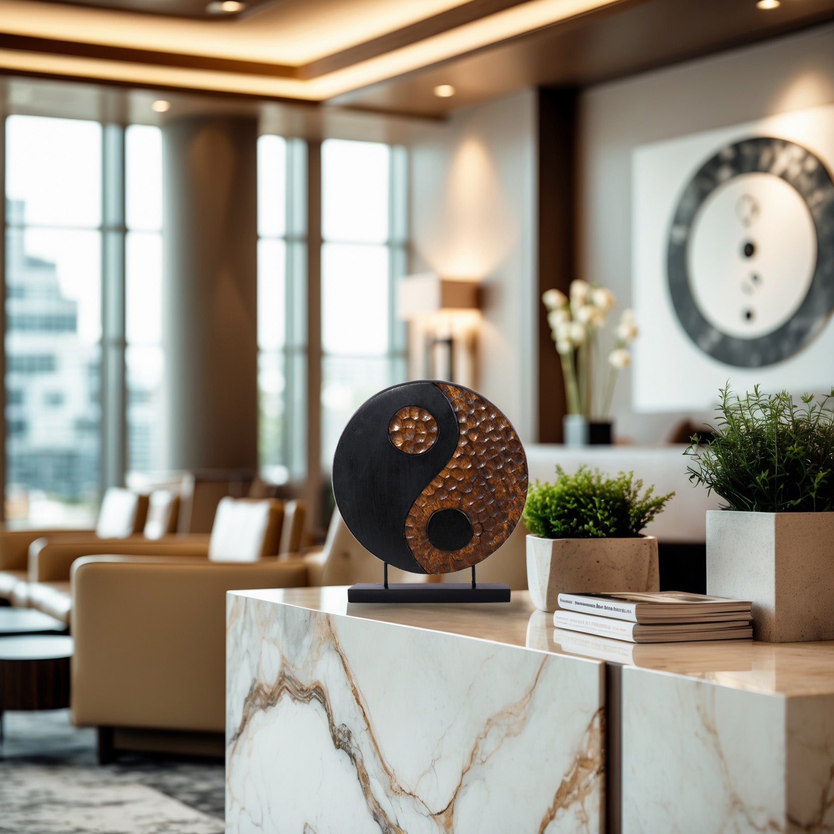 Tranquil Spirit – Hand-Carved Yin Yang Wooden Sculpture, Elegant Home and Farm House Décor