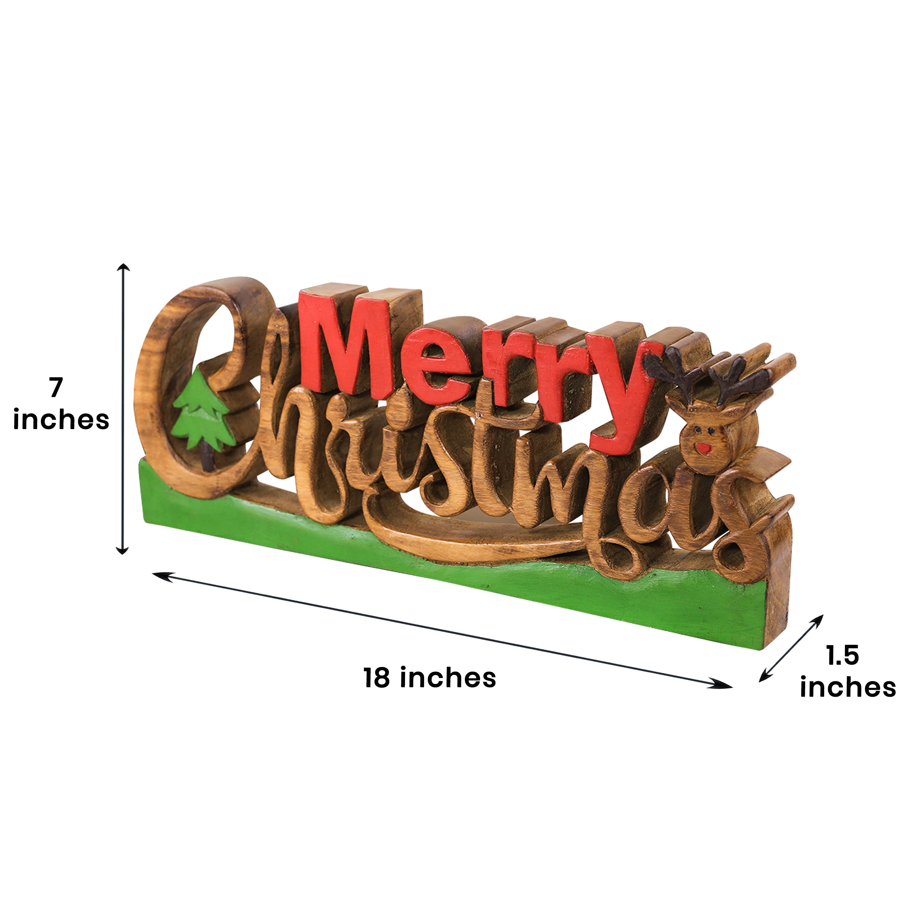Handmade Wooden Sculpture – Merry Christmas Decoration | Solid Acacia Wood Sign