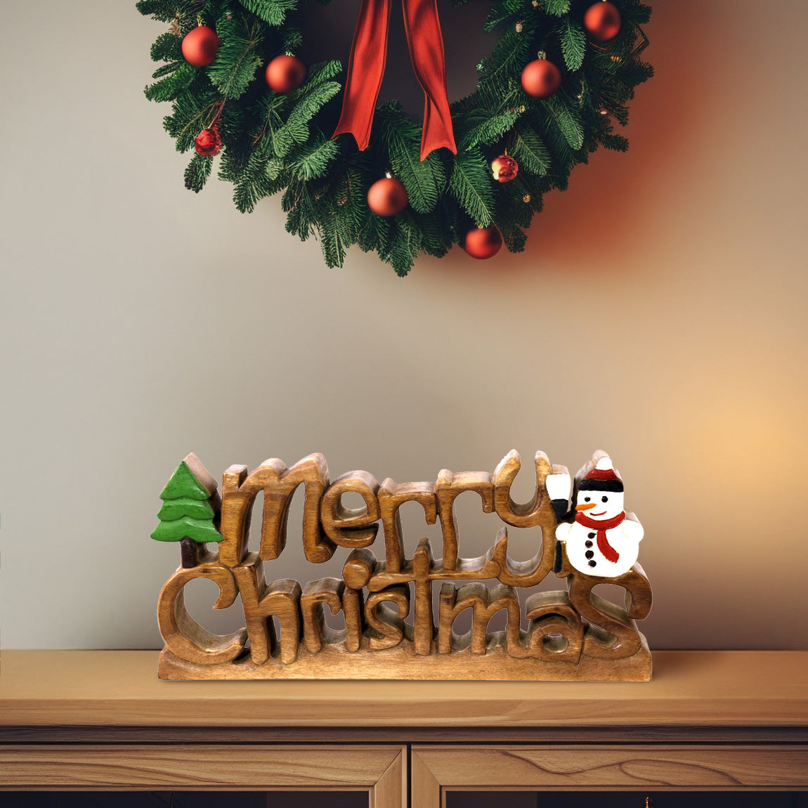 Yuletide Charm – Handmade Wooden Sculpture, Artistic Christmas Home Decor