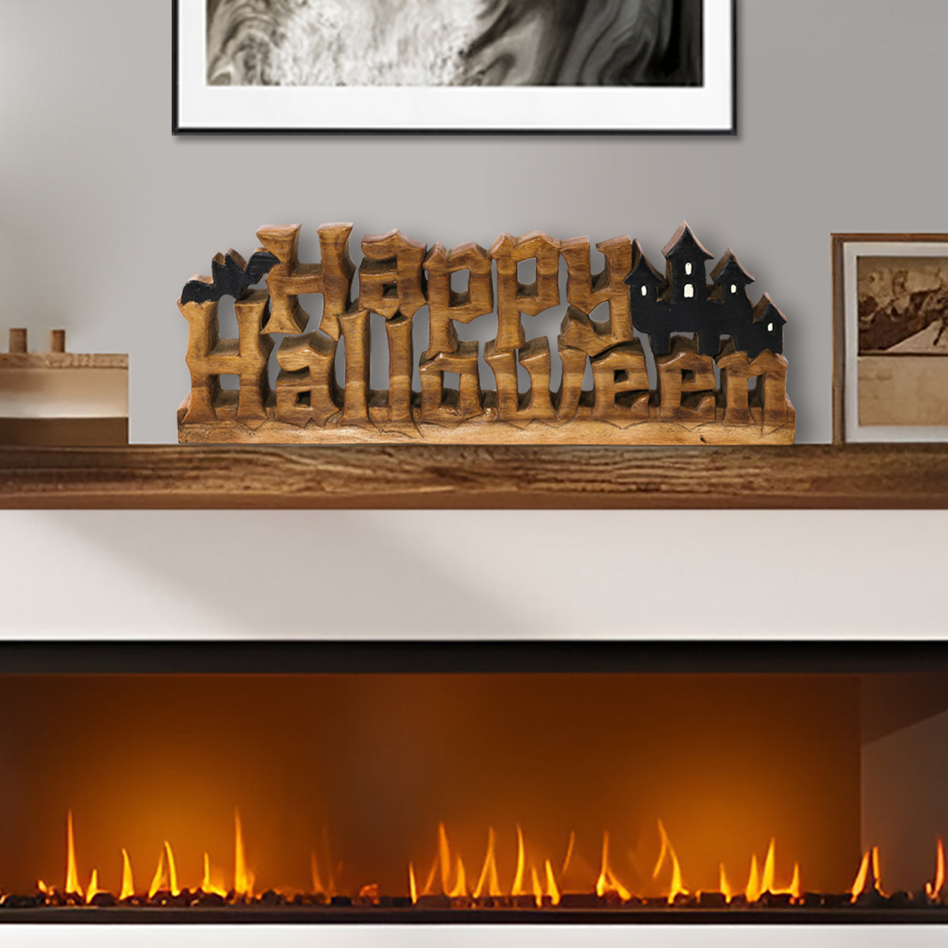 Midnight Haunt – Hand-Carved Wooden Sculpture, Handmade Halloween Home Décor