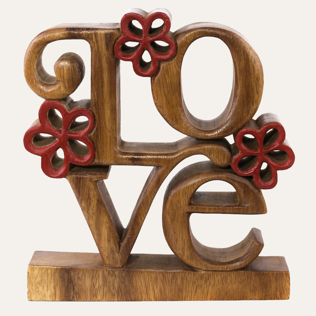 Crimson Heart – Hand Carved Wooden Sculpture, Handmade Decorative Home Art
