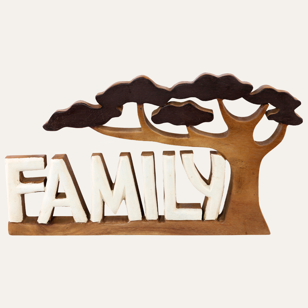 Forever Family – Hand Carved Wooden Sculpture, Handmade Decorative Home Art, Gift for Mom