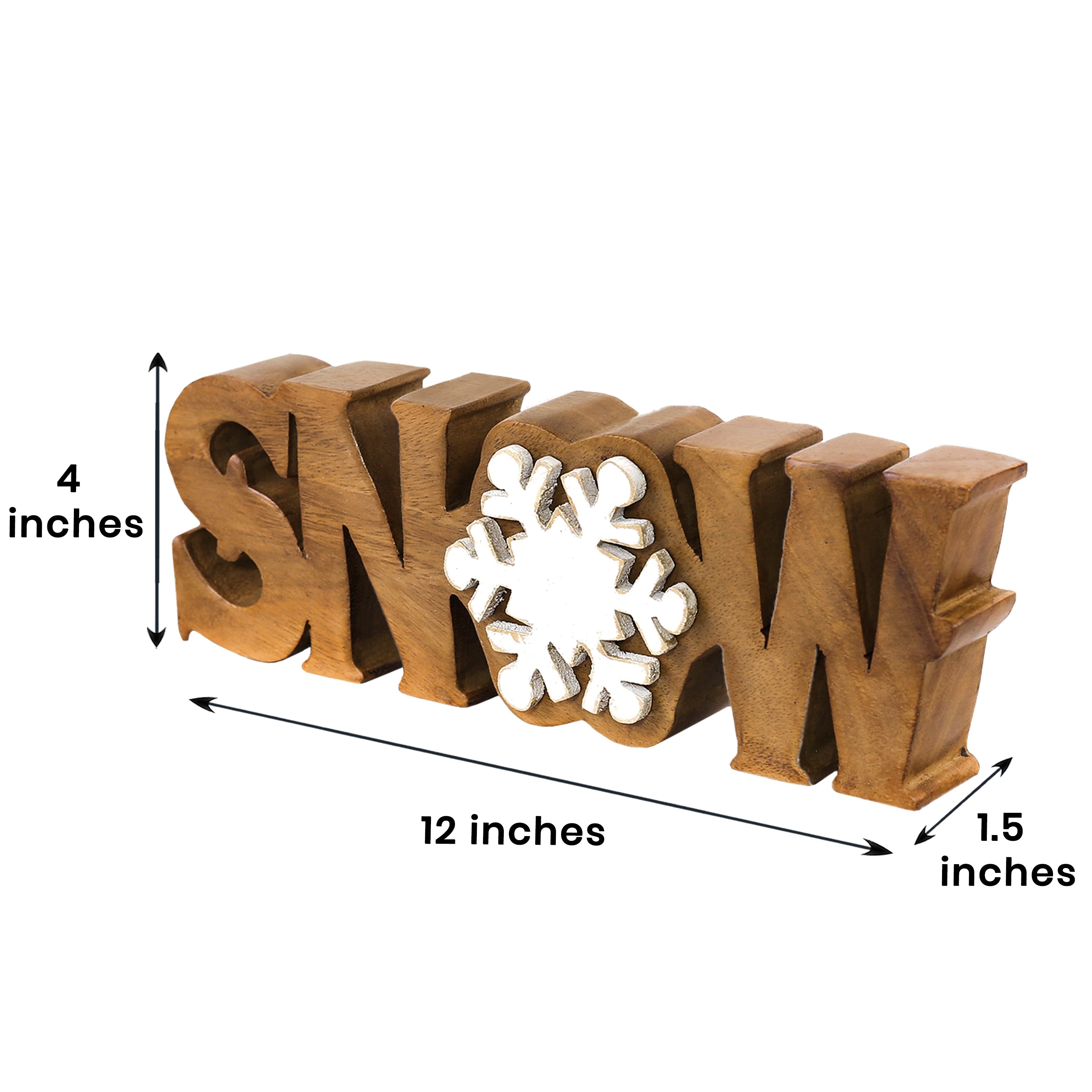 Wooden Snow Sculpture – Handmade Acacia Wood Sign | Seasonal Holiday Decoration