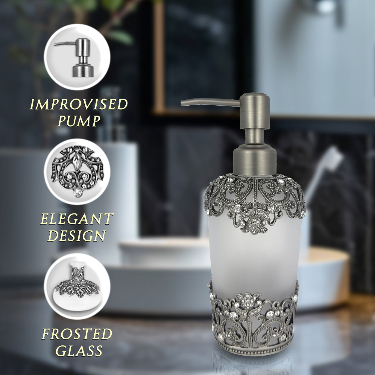 Celestia Glow – Modern Decorative Bathroom Accessory Handmade Soap Dispenser, 9 oz