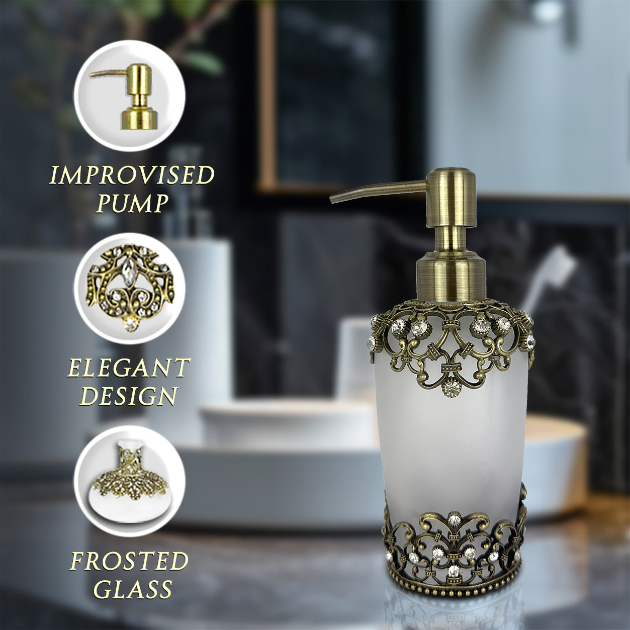 Amara Bliss – Modern Decorative Bathroom Accessory Handmade Soap Dispenser, 9 oz