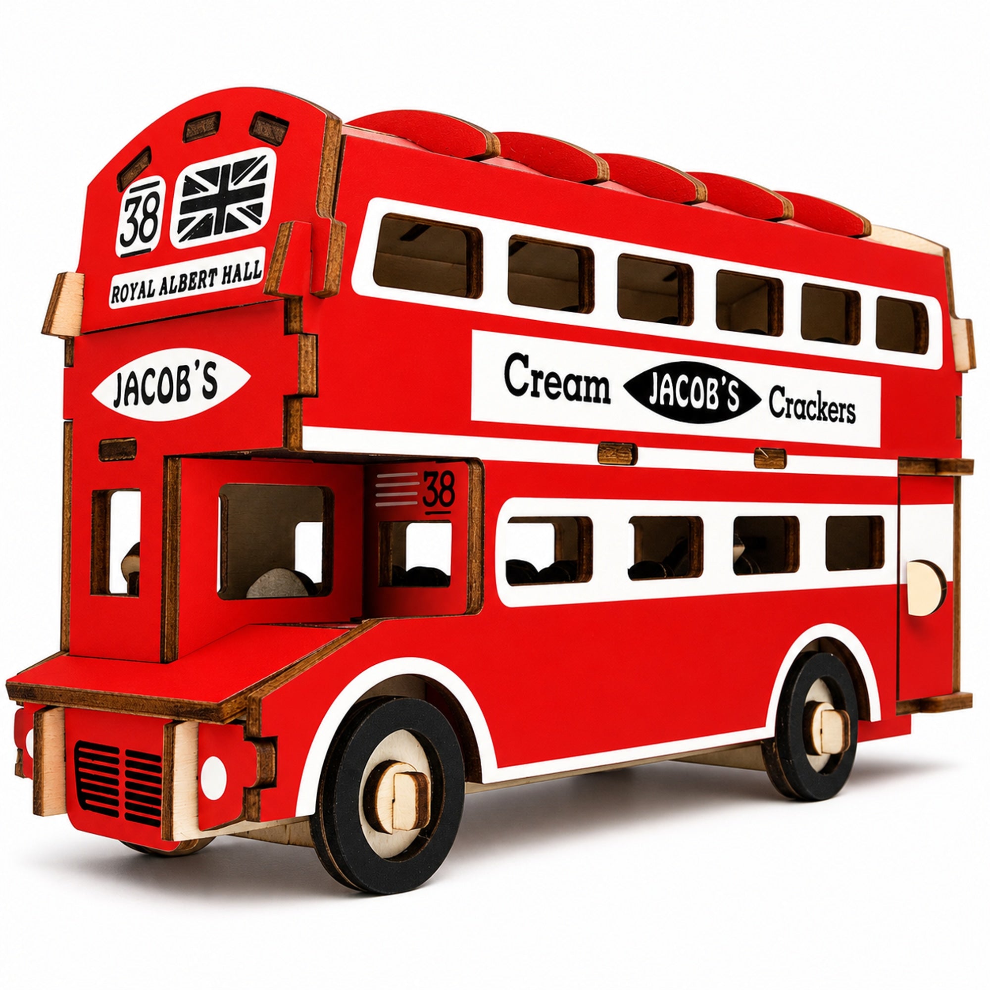 London Double Decker Bus Wooden Model Kit 94 Piece Display