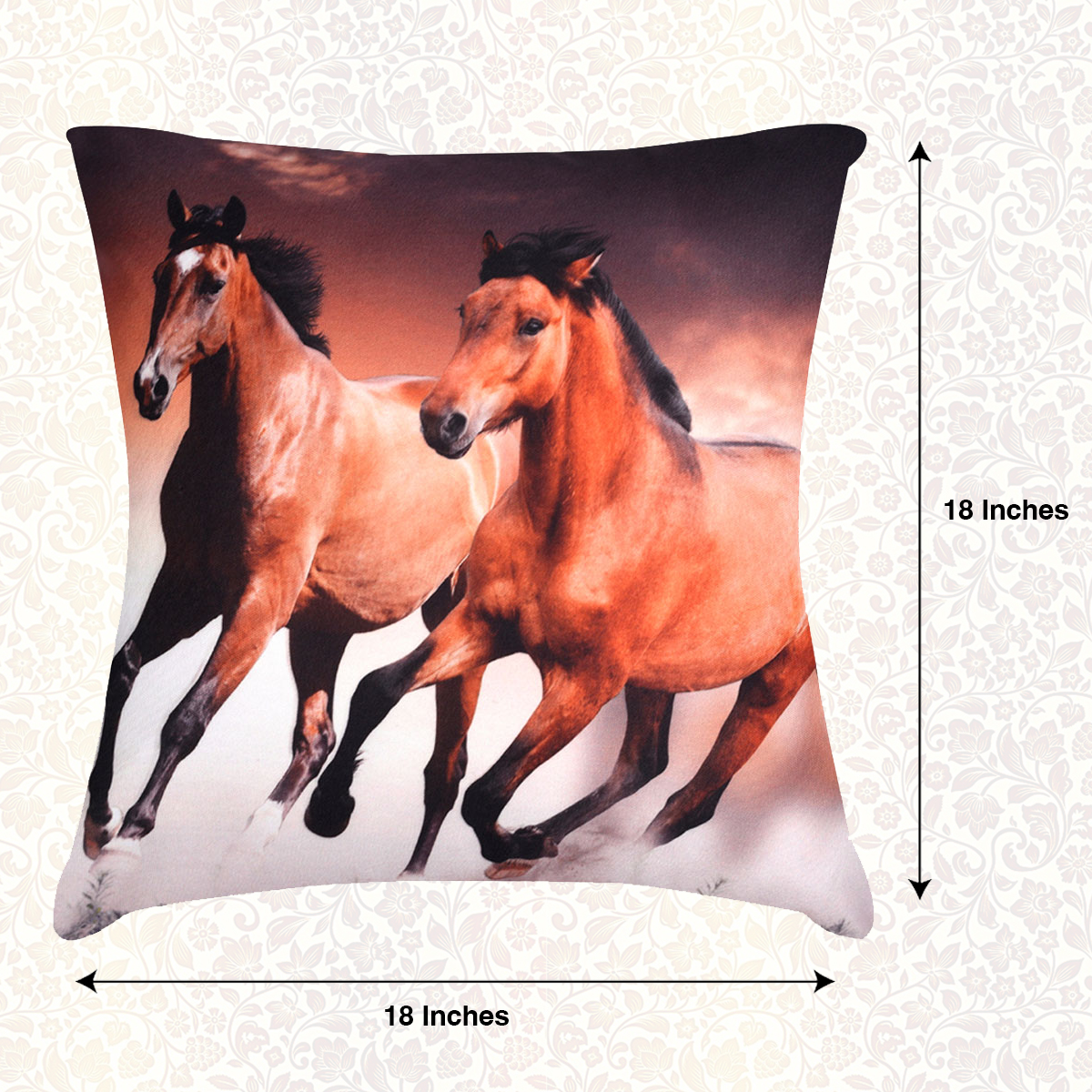 Horse Printed Throw Pillow Cover - Set of 4, 18 x 18 Inches