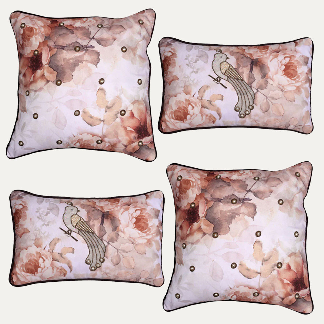 Bird Printed Design Throw Pillow Covers - Set of 4