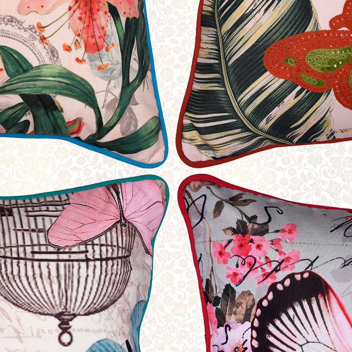 Butterfly Printed Throw Pillow Cover - Set of 4