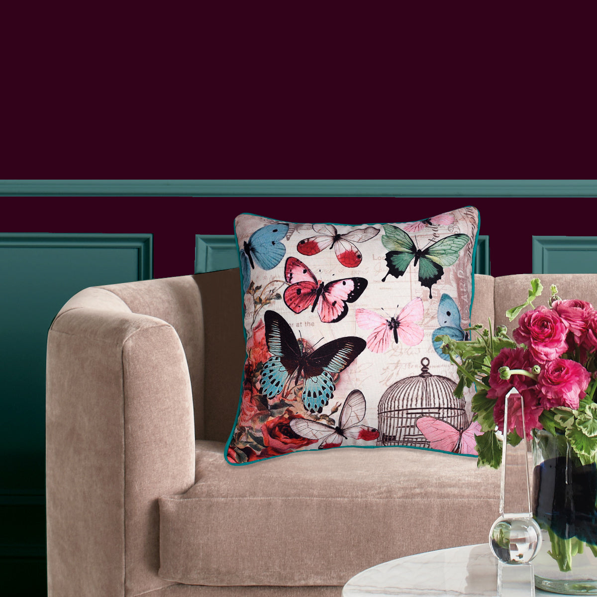 Butterfly Printed Throw Pillow Cover - Set of 4