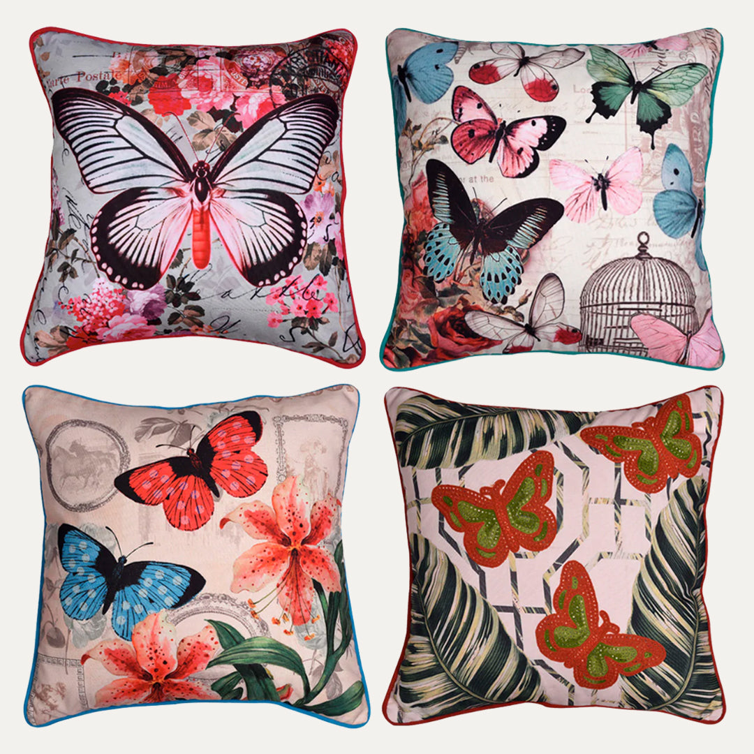 Butterfly Printed Throw Pillow Cover - Set of 4