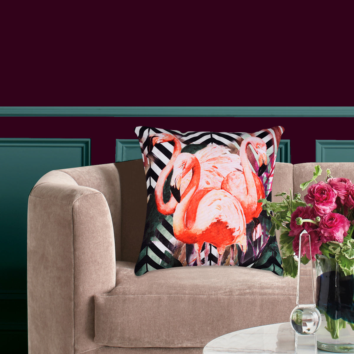 Flamingo Printed Throw Pillow Cover - Set of 4, 18 x 18 Inches