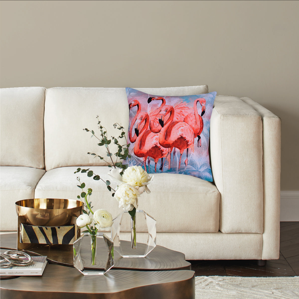 Flamingo Printed Throw Pillow Cover - Set of 4, 18 x 18 Inches