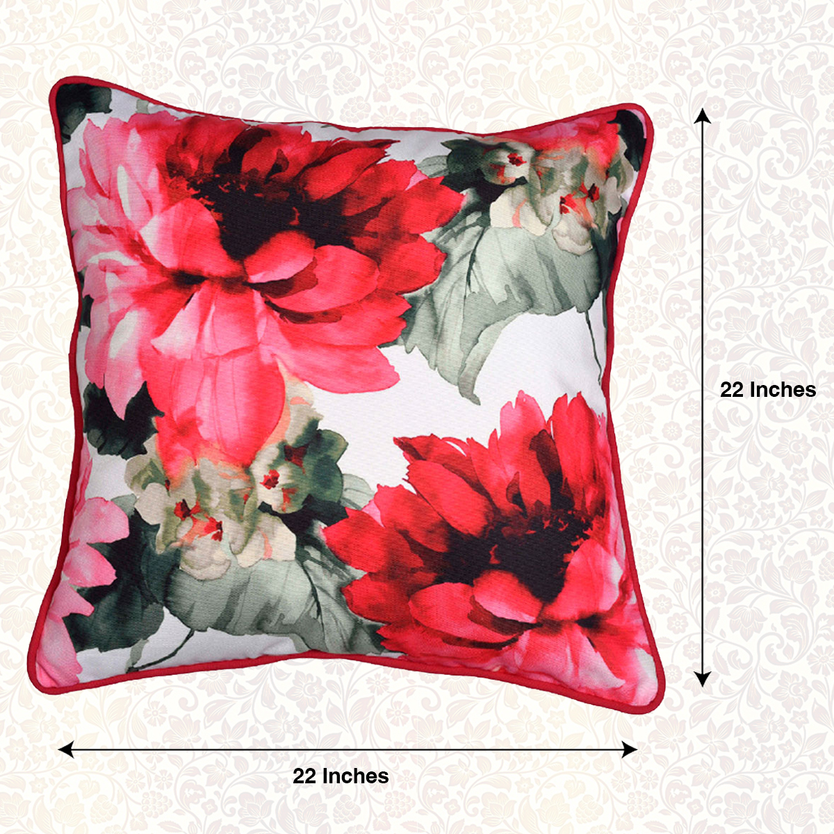 Floral Printed Throw Pillow Cover - Set of 4, 22 x 22 Inches