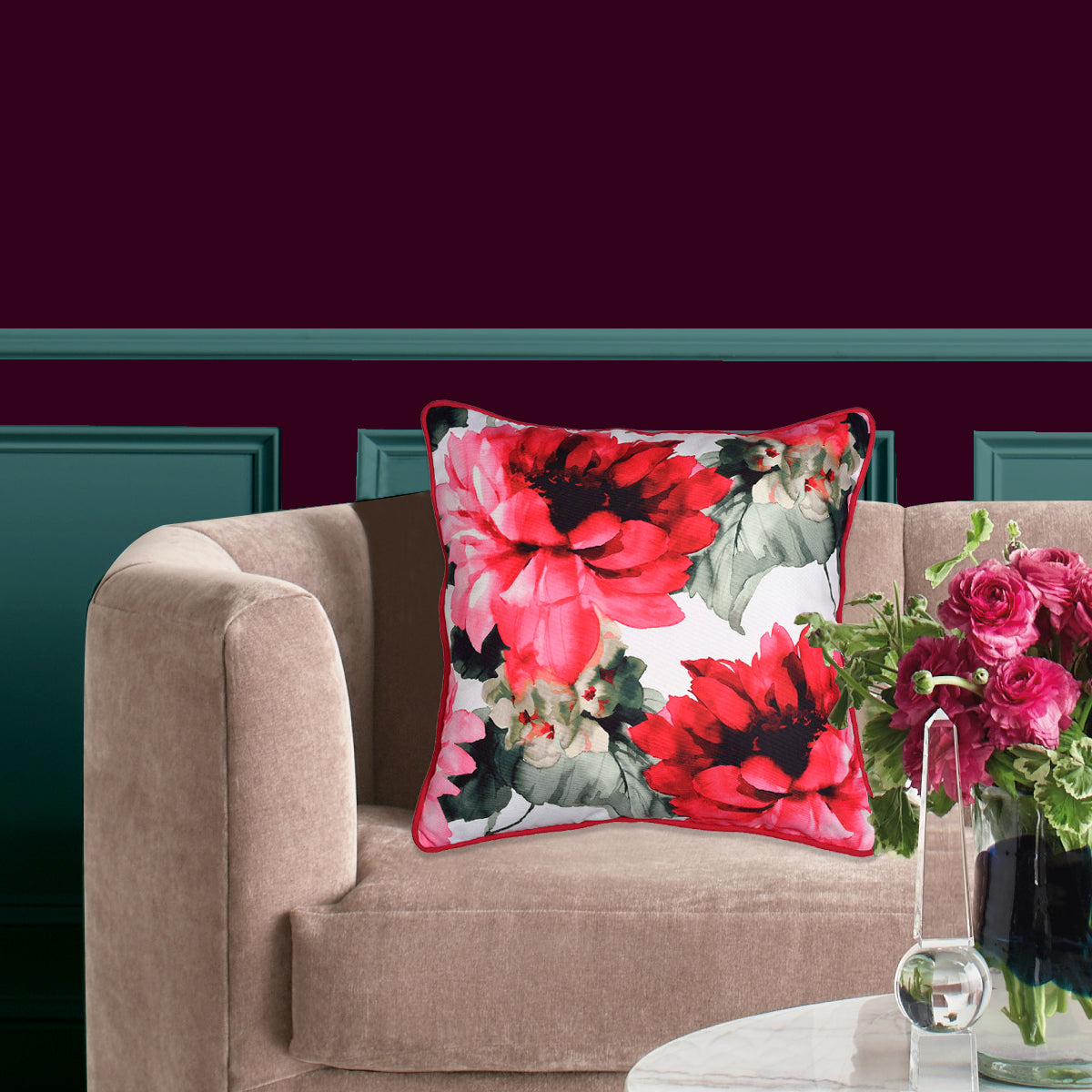 Floral Printed Throw Pillow Cover - Set of 4, 22 x 22 Inches