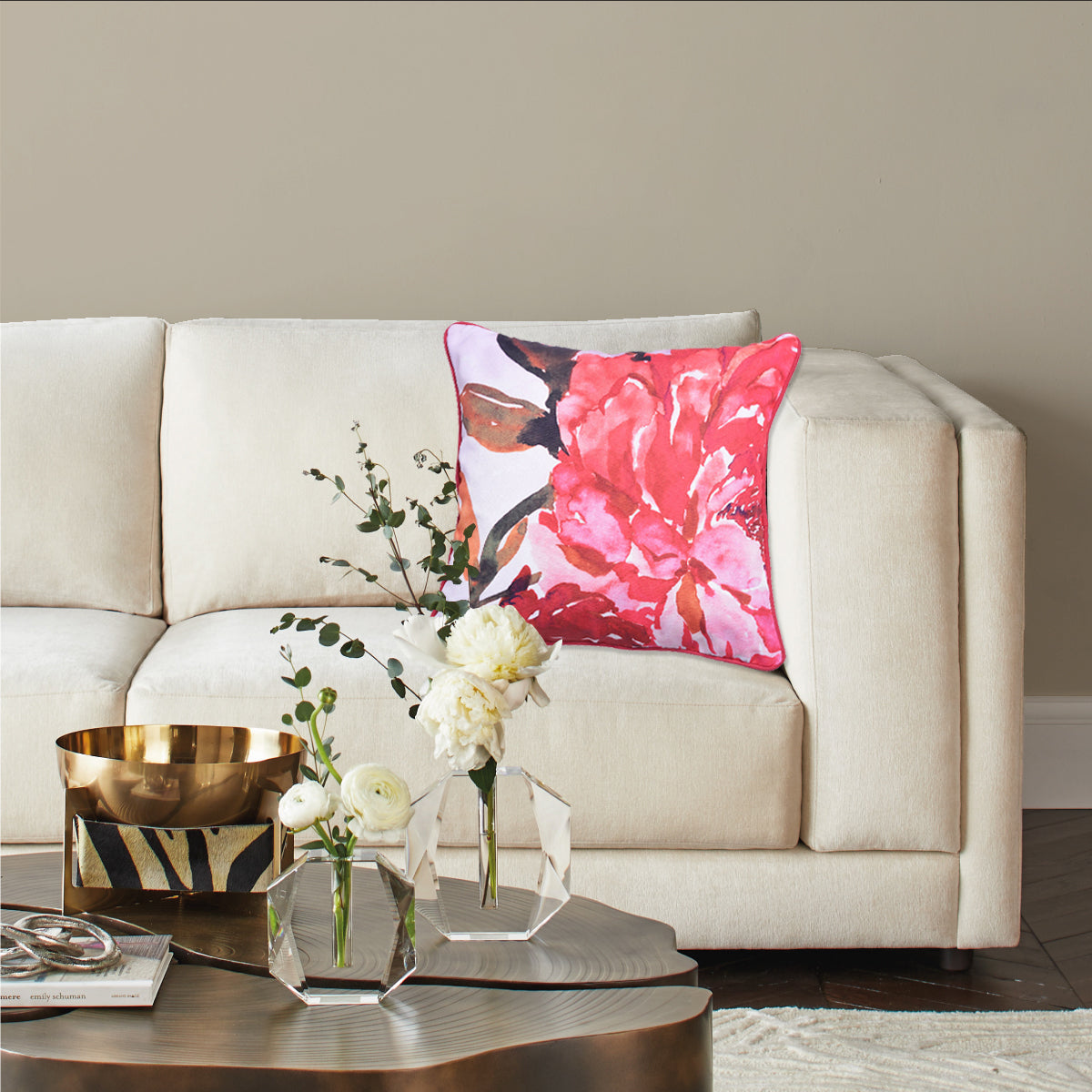 Floral Printed Throw Pillow Cover - Set of 4, 22 x 22 Inches