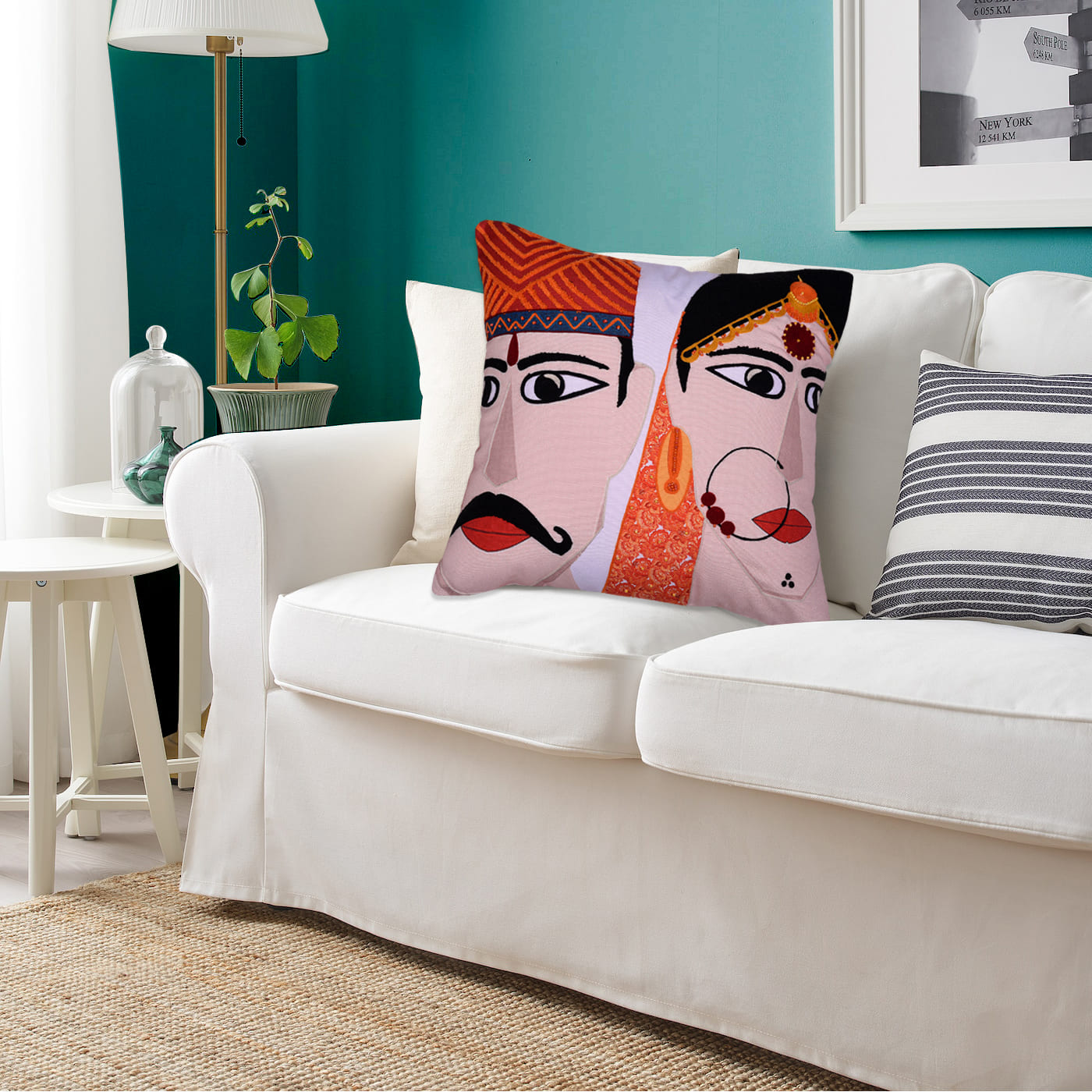 Man and Woman Printed Design Throw Pillow Covers - Set of 2 and 4, 18 x 18 Inches