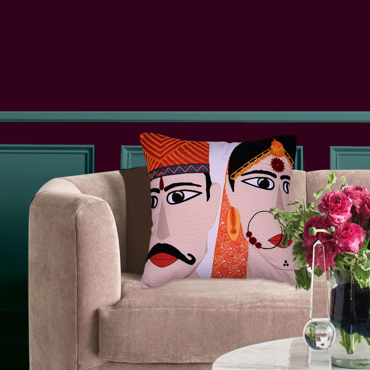 Man and Woman Printed Design Throw Pillow Covers - Set of 2 and 4, 18 x 18 Inches