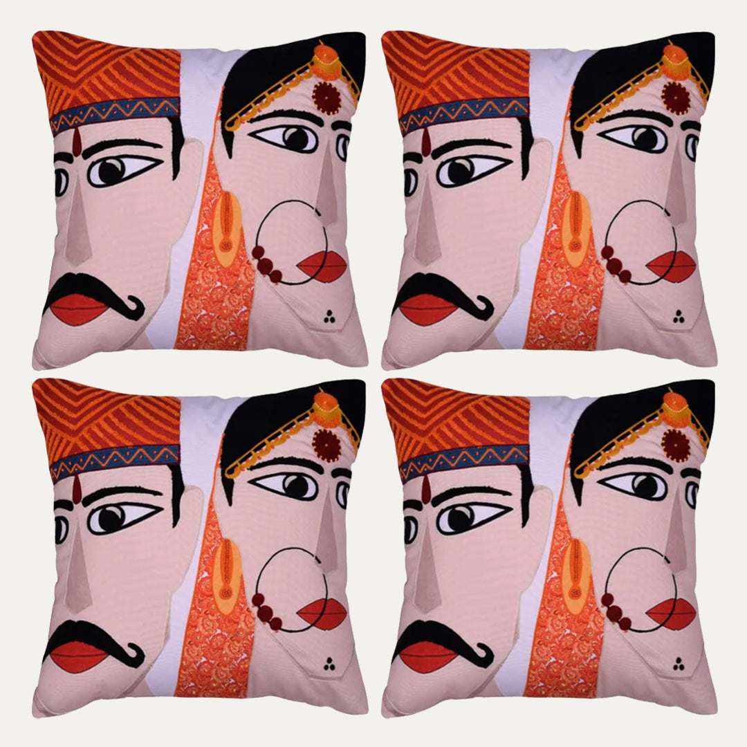 Man and Woman Printed Design Throw Pillow Covers - Set of 2 and 4, 18 x 18 Inches