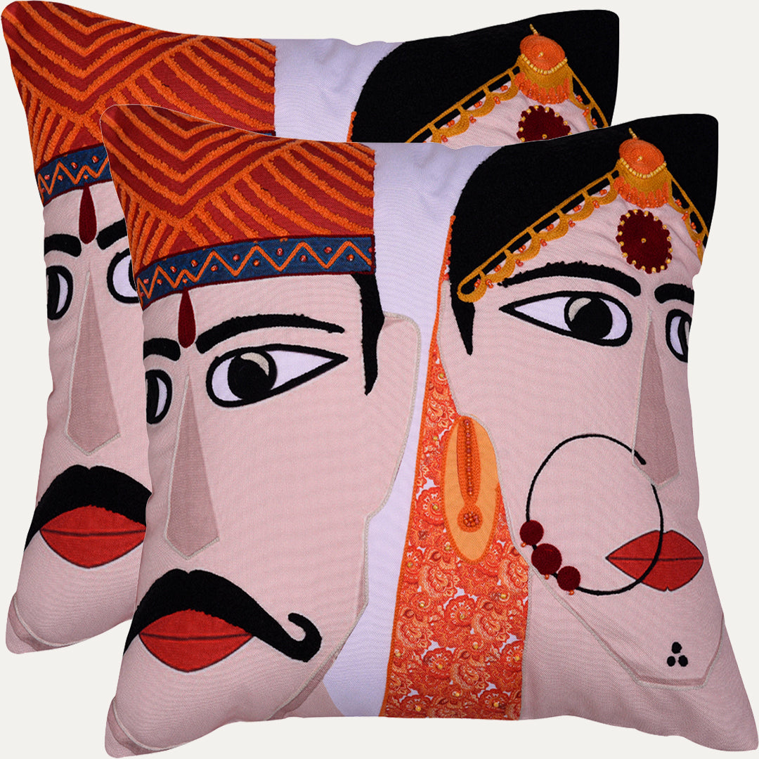 Man and Woman Printed Design Throw Pillow Covers - Set of 2 and 4, 18 x 18 Inches