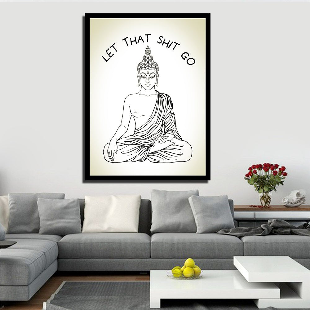 Let That Shit Go Canvas Wall Art Meditating Buddha