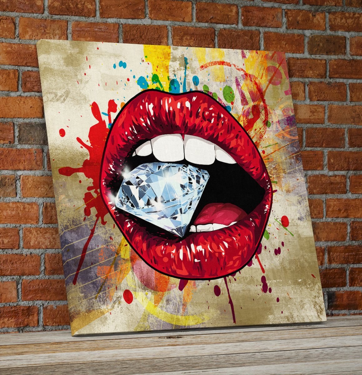 Lips Wall Art, Red Hot Lips Crazy Diamond Lips Wall Canvas Art, Pop Art Decor