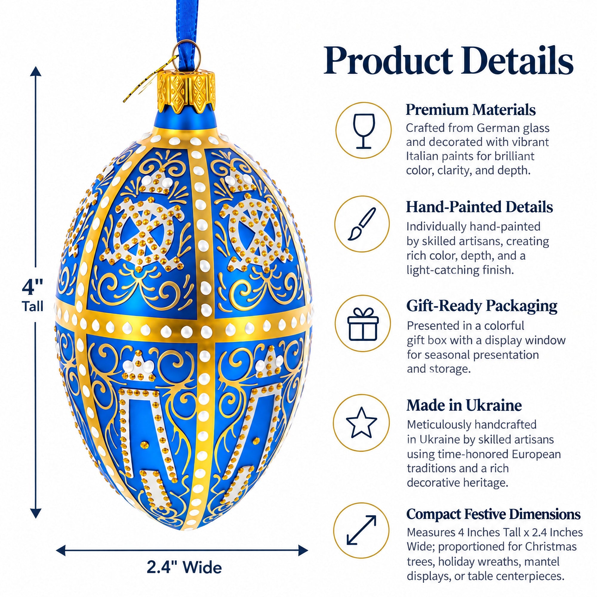 1896 Twelve Monograms Royal Glass Egg Ornament 4 Inches